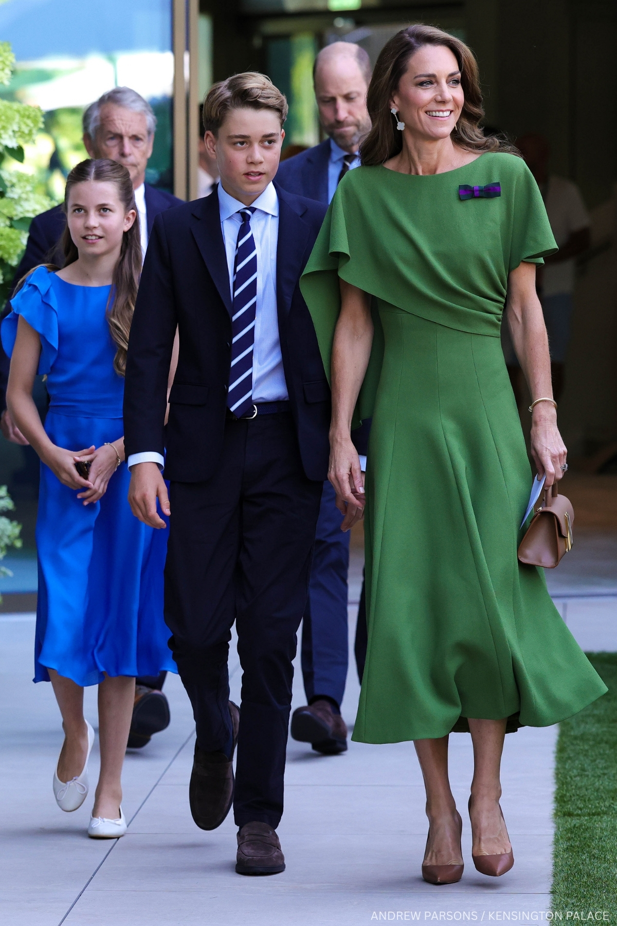 Kate Middleton wearing an olive green Emilia Wickstead cape dress at the 2026 Wimbledon men’s final